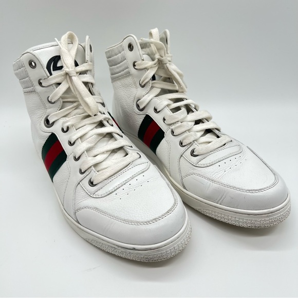 Gucci Other - Gucci Guccissima High Top Leather Sneakers Shoes White Designer 221825 Size 11